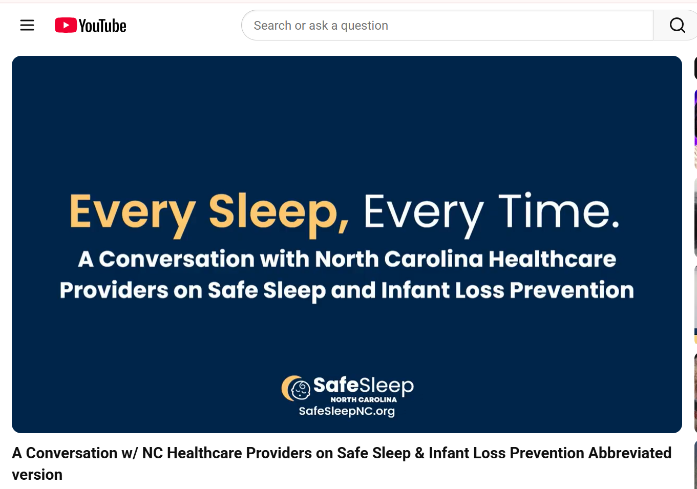 Video: A Conversation with NC Healthcare Providers on Safe Sleep & Infant Loss Prevention (Abbreviated version)