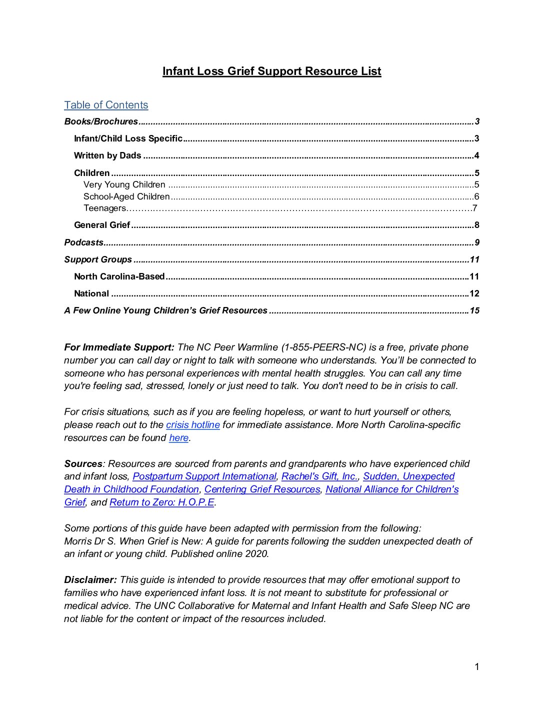 Infant Loss Grief Support Resource List